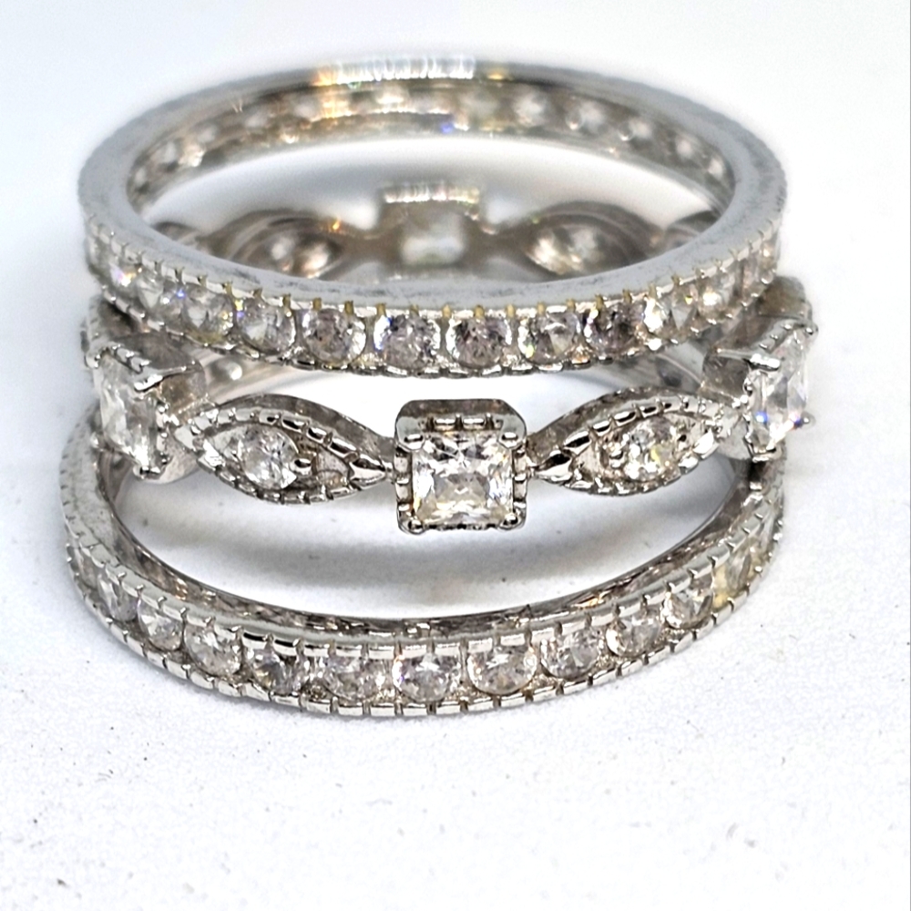 JTV Sterling Silver Stack Band Ring Set